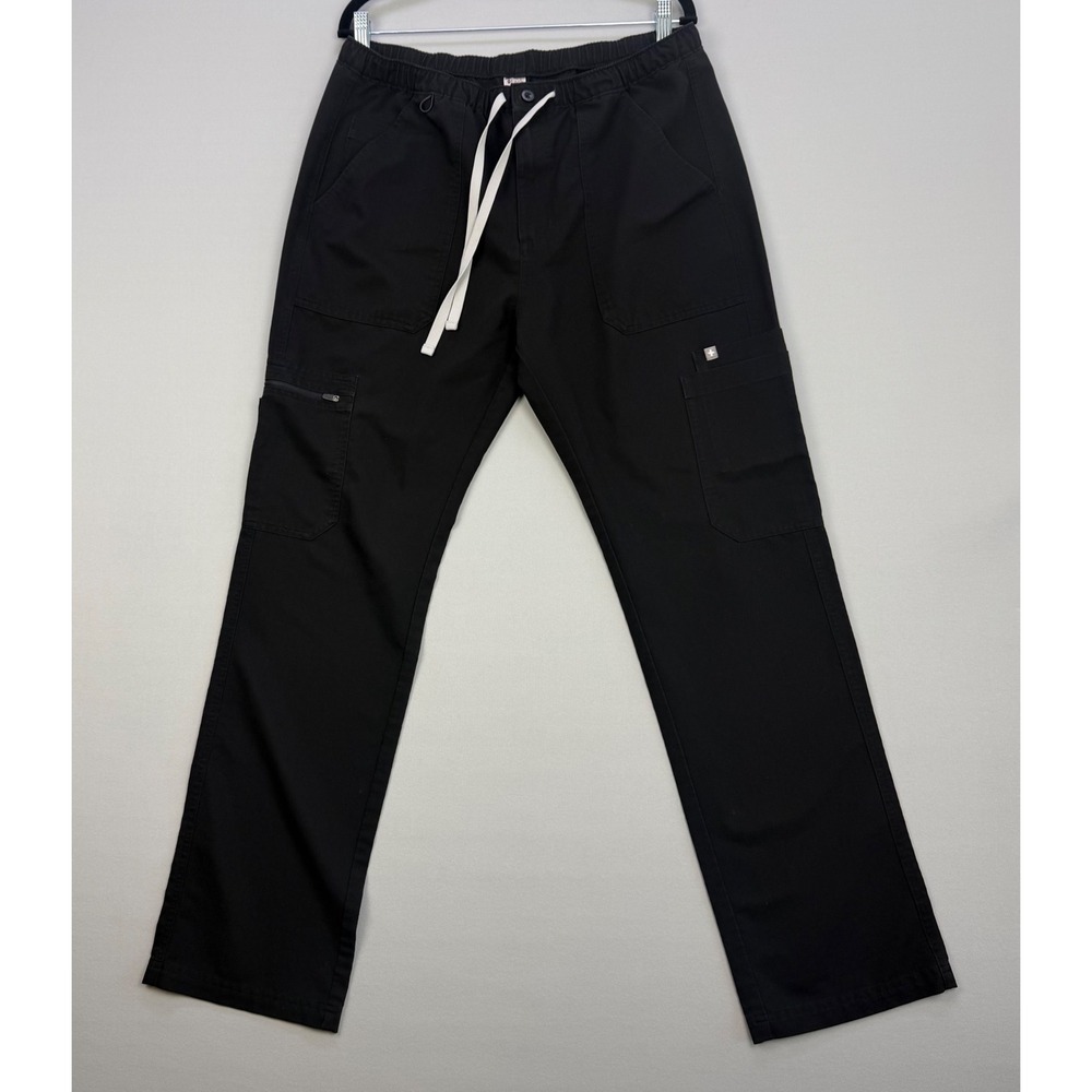 Figs Technical Collection Mens Black Scrub Pants Drawstring Cargo Size L